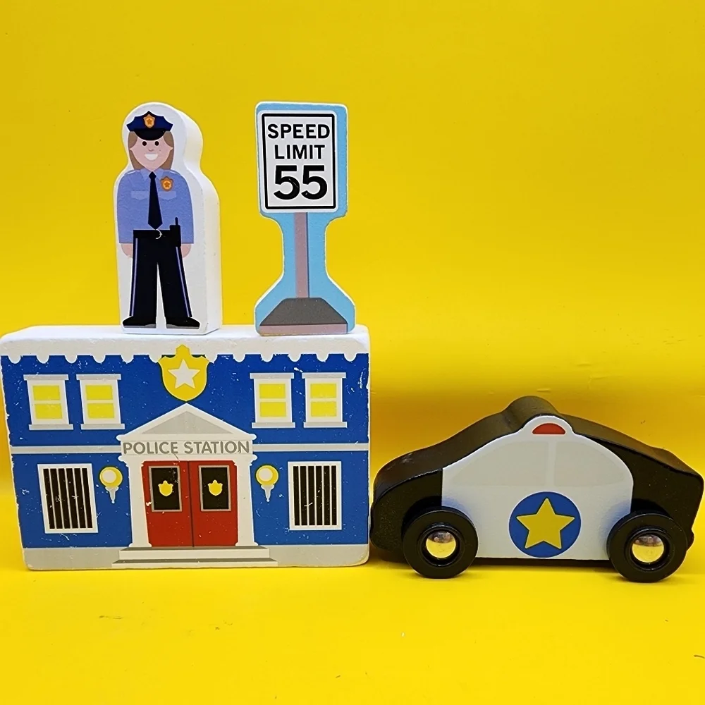 Melissa & Doug Wooden Town Police Station Car Officer Speed Sign
